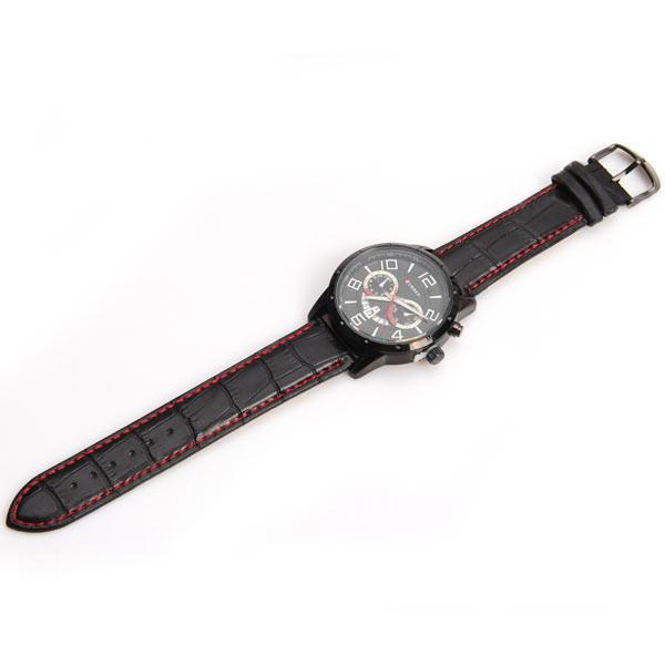Curren Quartz Black Watch with Leather Band (Round 4.7cm Dial) - Unisex